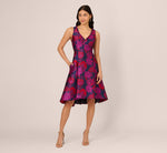 Sleeveless Floral Jacquard Midi Dress With High Low Skirt In Navy Multi 3