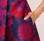 Sleeveless Floral Jacquard Midi Dress With High Low Skirt In Navy Multi 5