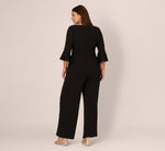 Plus Size Knit Crepe Wide Leg Jumpsuit With Bell Sleeves In Black 5