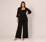 Plus Size Knit Crepe Wide Leg Jumpsuit With Bell Sleeves In Black 2