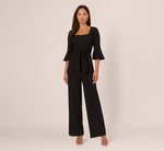 Knit Crepe Wide Leg Jumpsuit With Bell Sleeves In Black 2