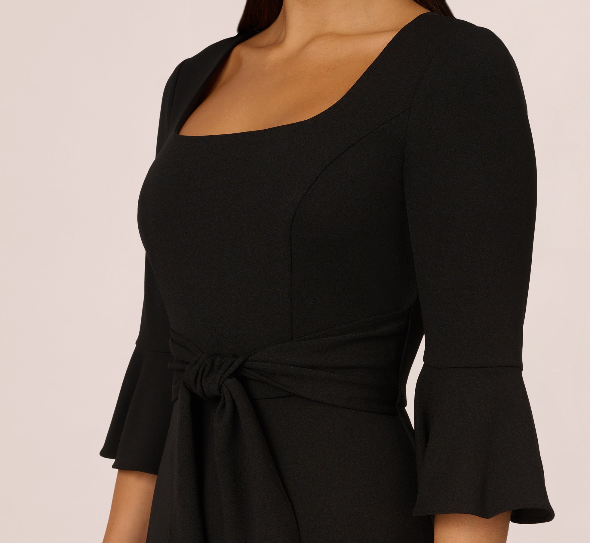 Knit Crepe Wide Leg Jumpsuit With Bell Sleeves In Black Adrianna