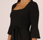 Knit Crepe Wide Leg Jumpsuit With Bell Sleeves In Black 3