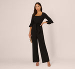 Knit Crepe Wide Leg Jumpsuit With Bell Sleeves In Black 1