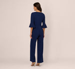 Knit Crepe Wide Leg Jumpsuit With Bell Sleeves In Navy Sateen 5