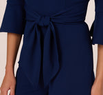 Knit Crepe Wide Leg Jumpsuit With Bell Sleeves In Navy Sateen 4