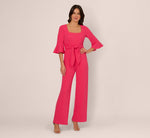 Knit Crepe Wide Leg Jumpsuit With Bell Sleeves In Camellia 2