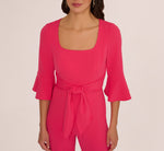 Knit Crepe Wide Leg Jumpsuit With Bell Sleeves In Camellia 4