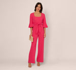 Knit Crepe Wide Leg Jumpsuit With Bell Sleeves In Camellia 1