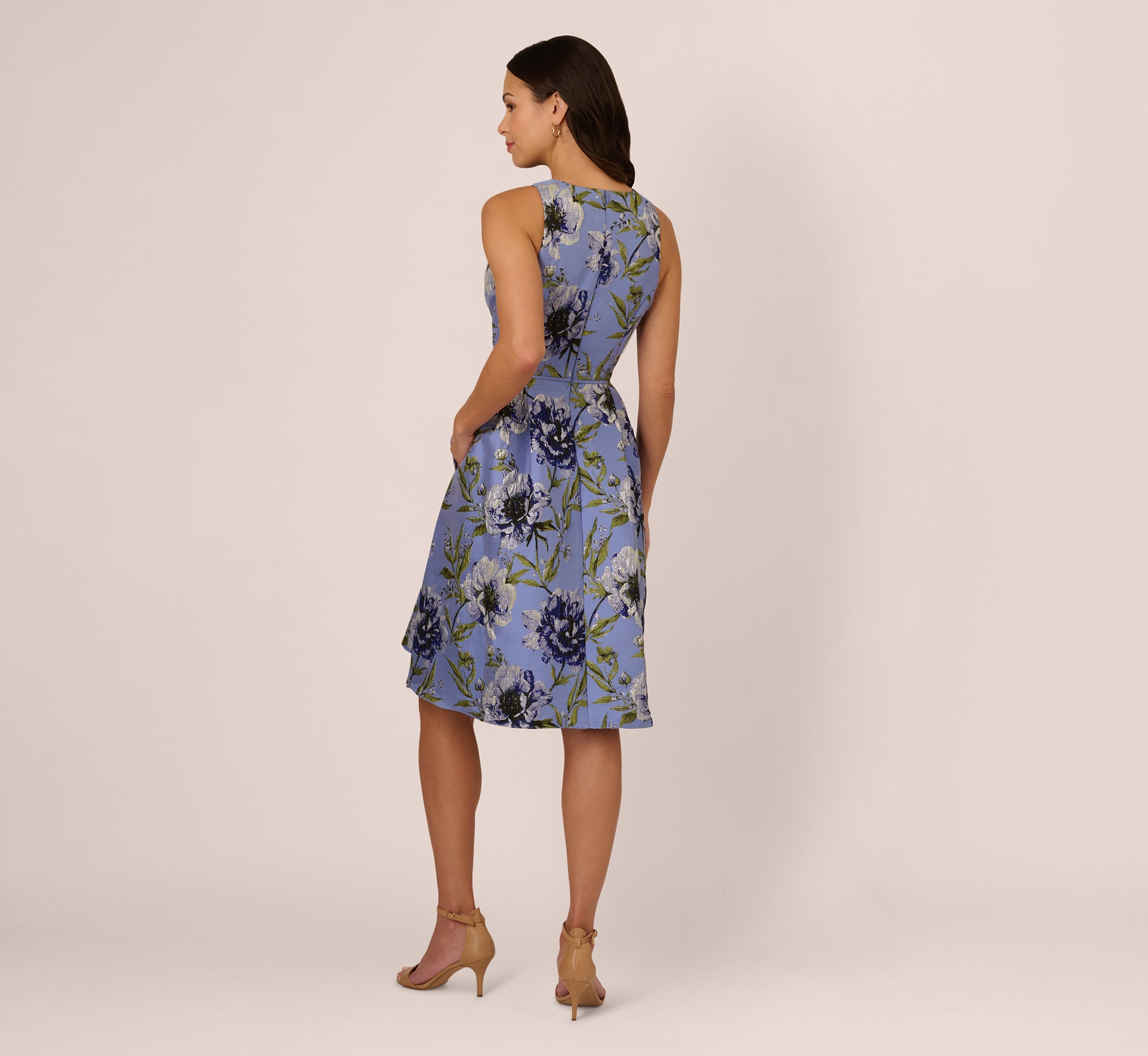 open lace back dress Jacquard Floral Miley Bow Midi Dress – Azure & Lavender
