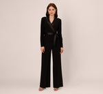 Jersey Wide Leg Tuxedo Jumpsuit With Charmeuse Details In Black 2