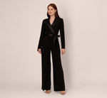 Jersey Wide Leg Tuxedo Jumpsuit With Charmeuse Details In Black 1