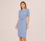 Short Sleeve Bow Waist Sheath Dress In French Blue 2