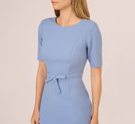 Short Sleeve Bow Waist Sheath Dress In French Blue 3