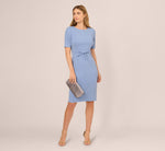 Short Sleeve Bow Waist Sheath Dress In French Blue 1