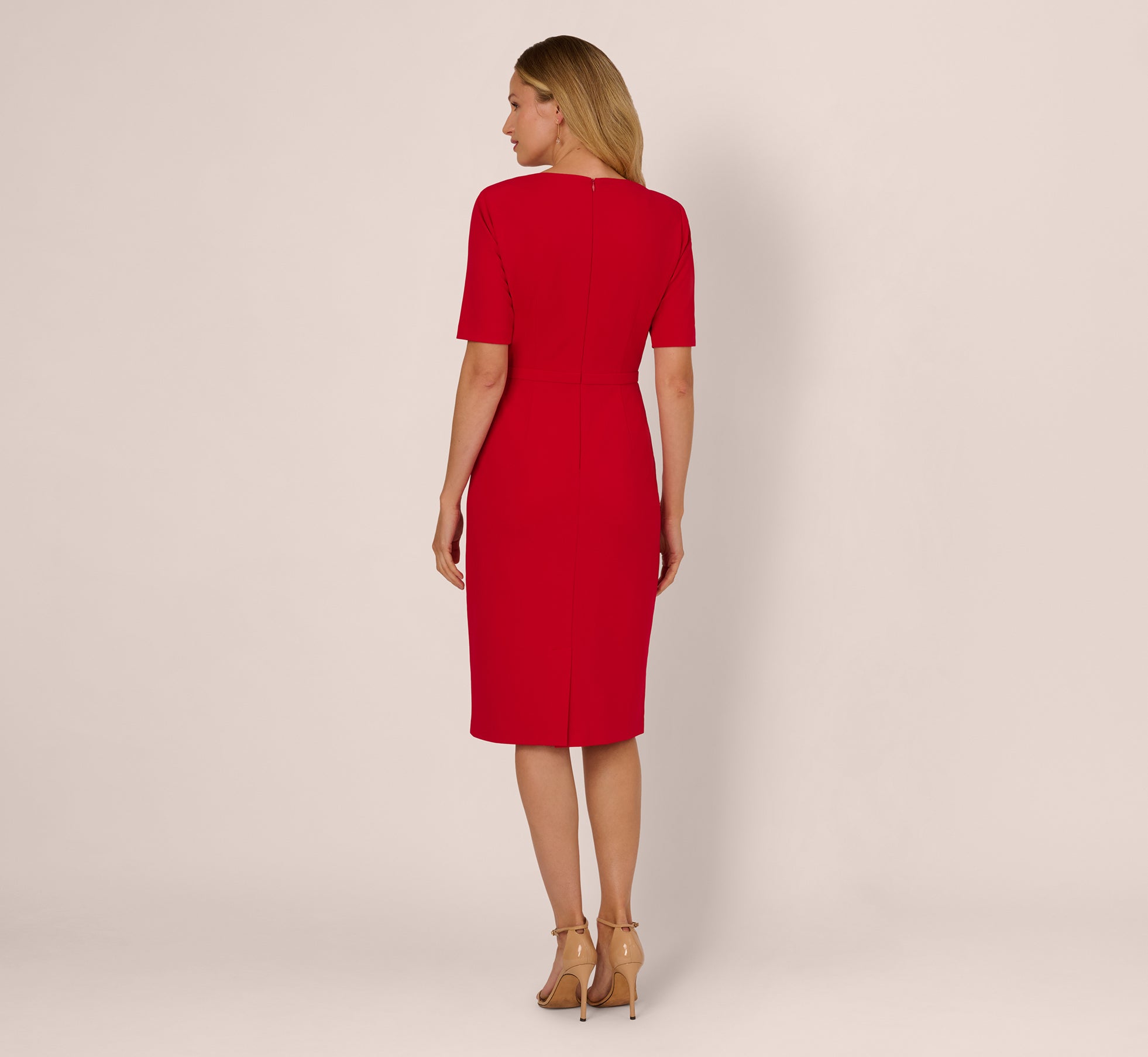 adrianna papell lace sheath dress red Adrianna Papell Short Sleeve Bow Waist Sheath Dress