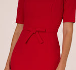 Short Sleeve Bow Waist Sheath Dress In Red 3