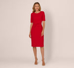 Short Sleeve Bow Waist Sheath Dress In Red 7