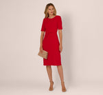 Short Sleeve Bow Waist Sheath Dress In Red 1