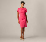 Short Sleeve Bow Shoulder Sheath Dress In Camellia 7