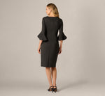 Three Quarter Sleeve Faux Wrap Midi Dress In Black 5