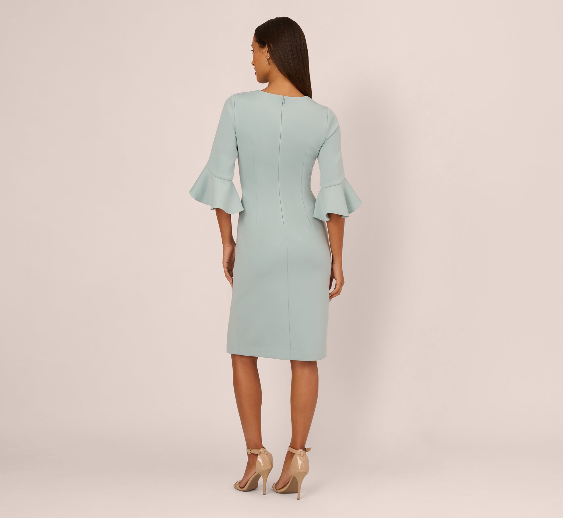 aqua women's paneled midi dress product info and reviews Blue Three Quarter Sleeve Faux Wrap Midi Dress