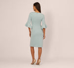 Three Quarter Sleeve Faux Wrap Midi Dress In Aqua Dust 5