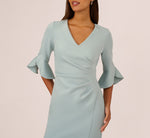 Three Quarter Sleeve Faux Wrap Midi Dress In Aqua Dust 3