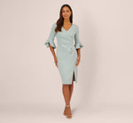 Three Quarter Sleeve Faux Wrap Midi Dress In Aqua Dust 7