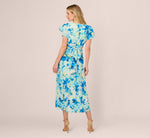 Flutter Sleeve Floral Chiffon Midi Dress In Blue Multi 5