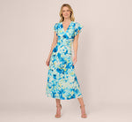 Flutter Sleeve Floral Chiffon Midi Dress In Blue Multi 2