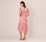 Flutter Sleeve Floral Stripe Flounce Midi Dress In Peri Coral Multi 5