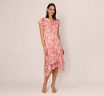 Flutter Sleeve Floral Stripe Flounce Midi Dress In Peri Coral Multi 2