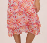 Flutter Sleeve Floral Stripe Flounce Midi Dress In Peri Coral Multi 4