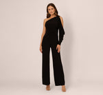 One Shoulder Split Sleeve Jersey Jumpsuit In Black 2