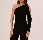 One Shoulder Split Sleeve Jersey Jumpsuit In Black 4