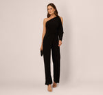 One Shoulder Split Sleeve Jersey Jumpsuit In Black 1