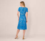 Short Sleeve Belted Lace Midi Dress In Blue Wave 4