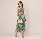 Floral Chiffon Halter Midi Dress In Green Multi 1