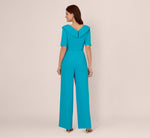 Short Sleeve Asymmetrical Wide Leg Crepe Jumpsuit In Bel Air Blue 5