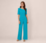 Short Sleeve Asymmetrical Wide Leg Crepe Jumpsuit In Bel Air Blue 2