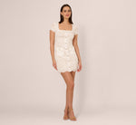 Cap Sleeve Rhinestone Button Lace Short Dress In Ivory 7
