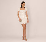 Cap Sleeve Rhinestone Button Lace Short Dress In Ivory 1