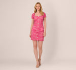 Cap Sleeve Rhinestone Button Lace Short Dress In Petunia 3