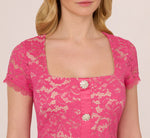 Cap Sleeve Rhinestone Button Lace Short Dress In Petunia 5