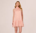 Halter Burnout Floral Flounce Trapeze Dress In Blush 3