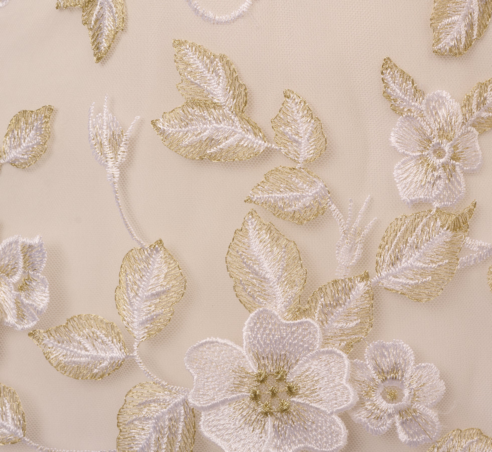 Floral Embroidery Illusion Midi Dress In Ivory Gold - Adrianna Papell Floral Embroidery Illusion Midi Dress In Ivory Gold - Adrianna Papell