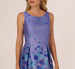 Sleeveless Floral Jacquard Fit And Flare Dress In Blue Multi 3