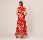 Printed Chiffon Mock Neck Ankle Dress In Coral Multi 6