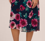 Cap Sleeve Floral Chiffon A Line Midi Dress In Navy Pink Multi 4